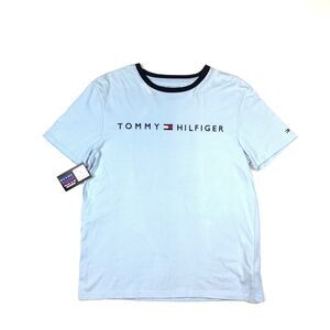 Tommy Hilfiger Spellout Light Blue Ringer Tee T Shirt Size Medium M B12
